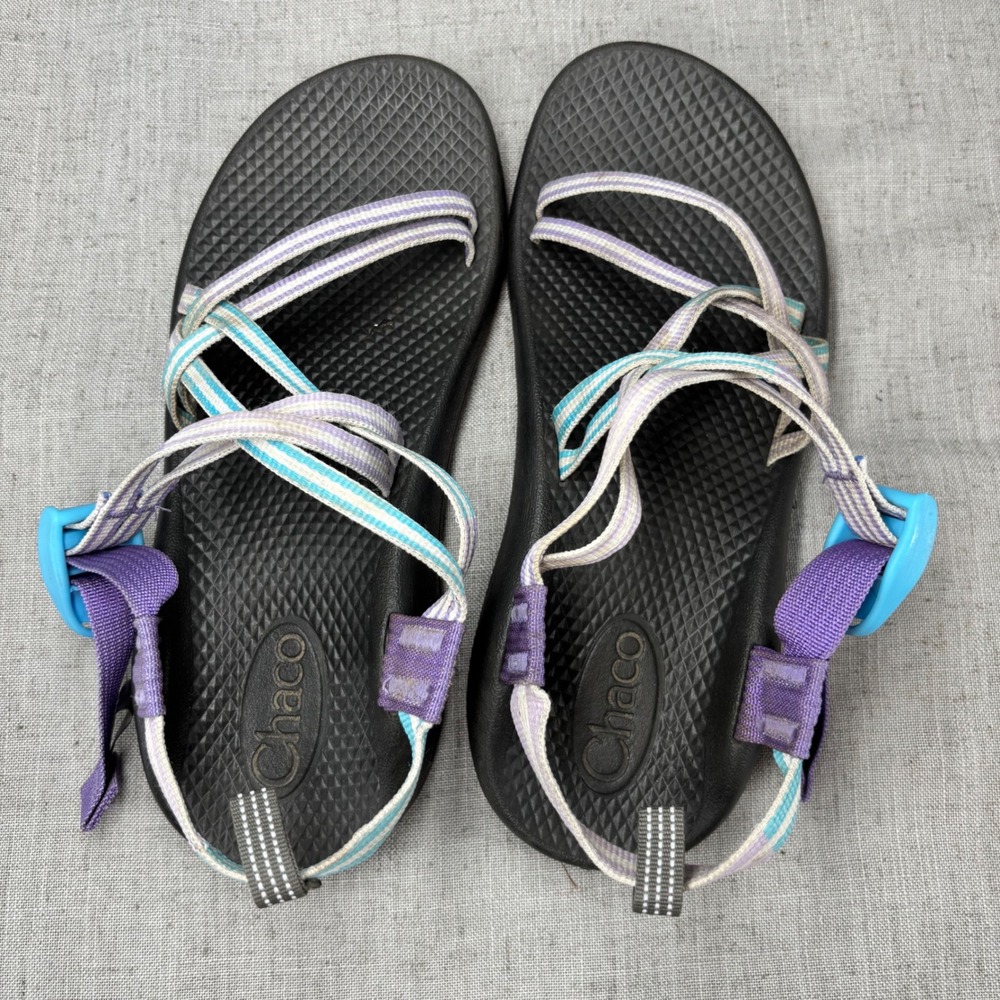 Chaco Kids Z1 Ecotread Strappy Sandals Purple Teal Striped Gorpcore Size 5 - Picture 7 of 11